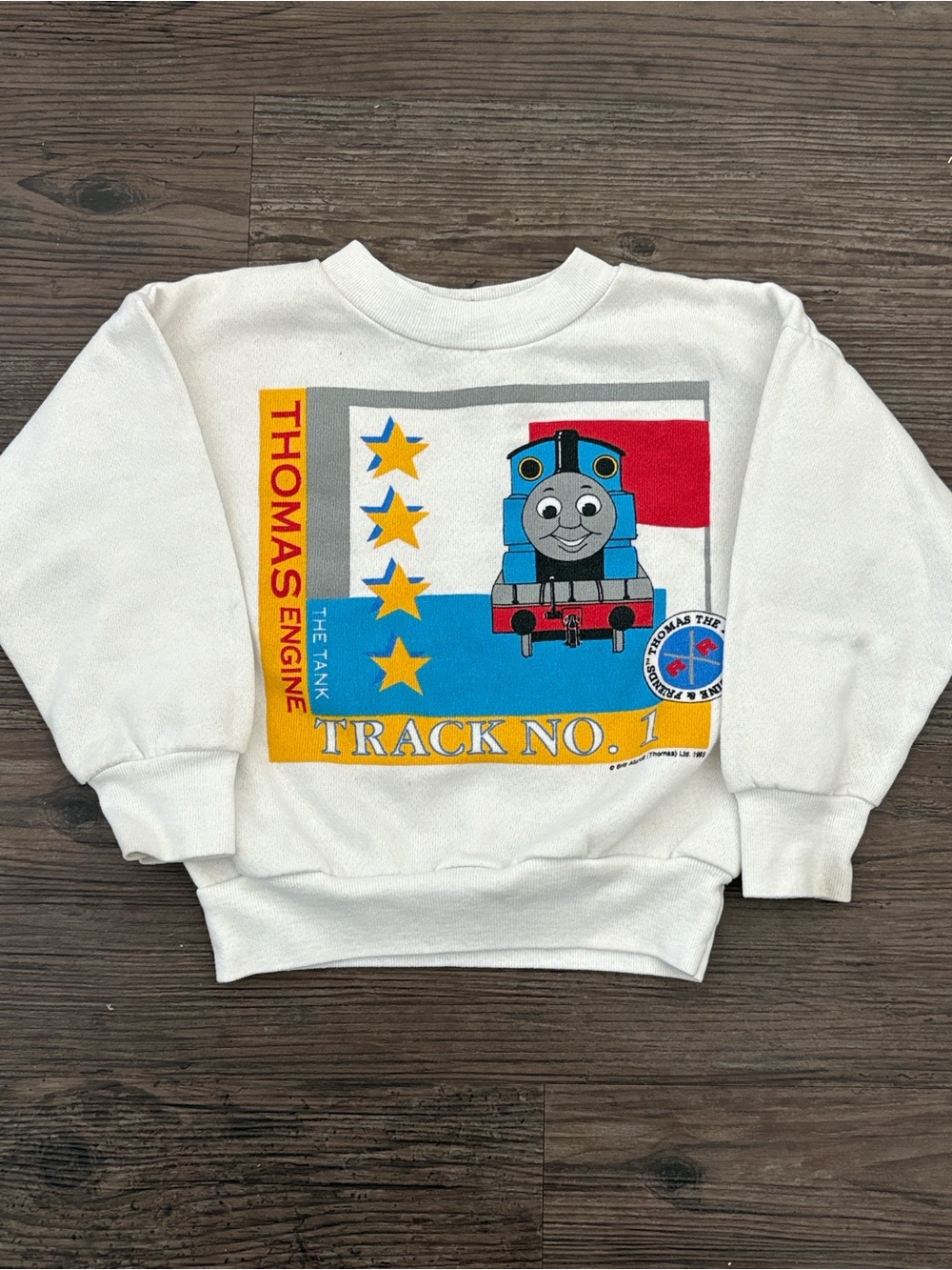 VINTAGE 90S 1993 THOMAS THE TANK ENGINE GRAPHIC WHITE CREWNECK SWEATSHIRT 4T